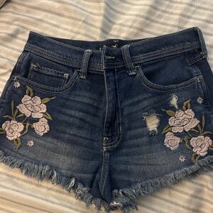 Hollister Blue Jean Shorts with Floral Embroidery